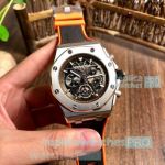 Copy Audemars Piguet Royal Oak Chronograph Silver Bezel Black & Orange Rubber Strap Watch